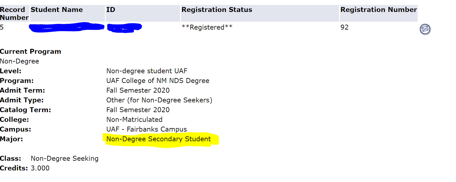 Where to find student status in the UAOnline menu