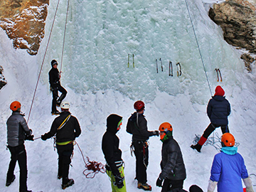 Students ice climbing