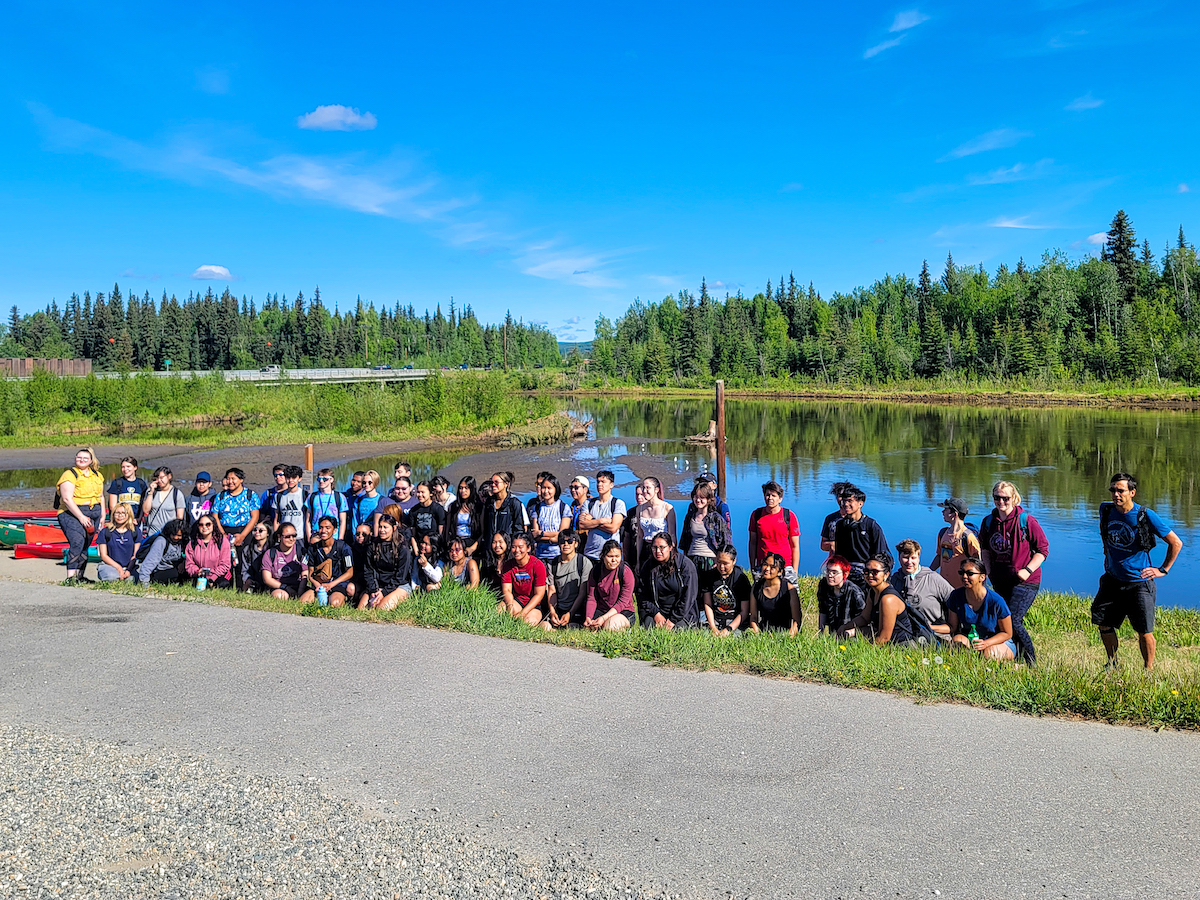 2022 RAHI students pose for a group photo after a canoe trip on the Chena River.
