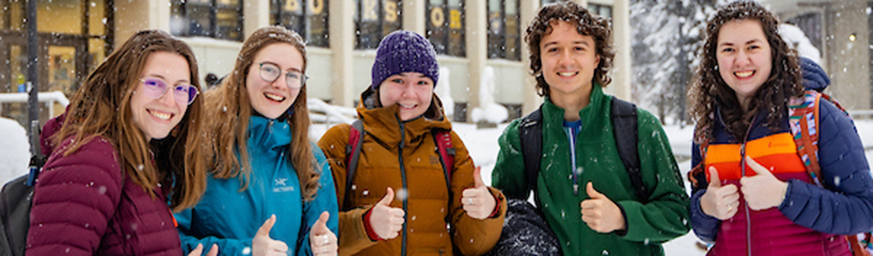 A group of students enjoying winter on campus