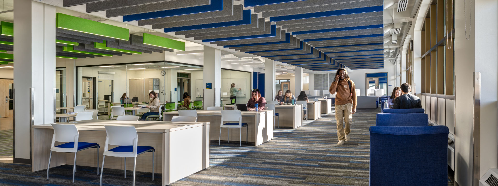 SSC open study area desks with window seating