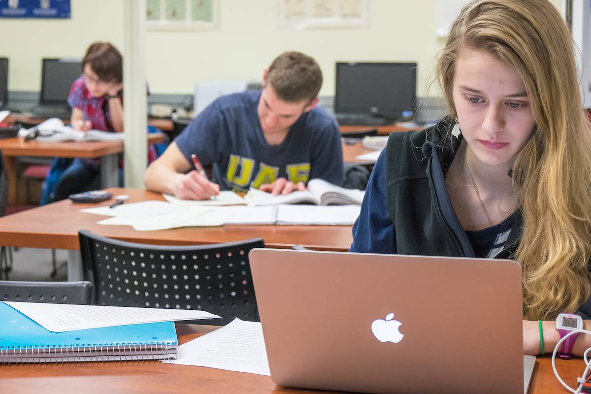 Students studying in the Chapman math lab