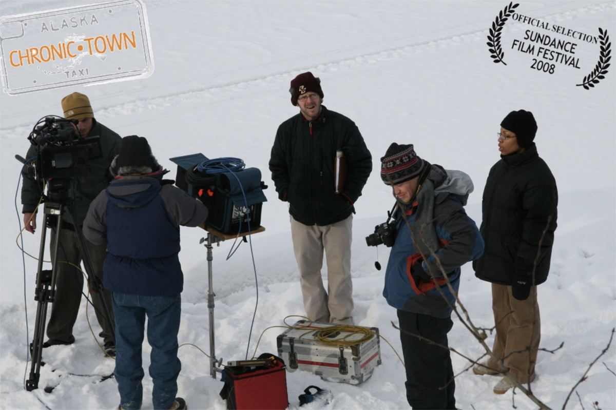 Behind the scenes outdoor winter shooting of Chronic Town. Photo by Maya Salganek
