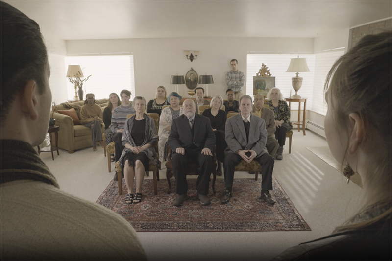 Meeting the family in the production of Strange Embrace. Photo from trailer still