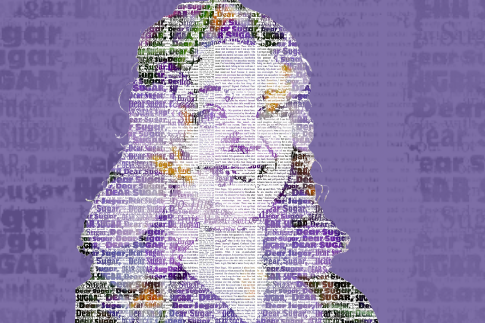 A portrait of director Rachel Blackwell made from the works "Dear Sugar" and newspaper clippings. Graphic by Kade Mendelowitz