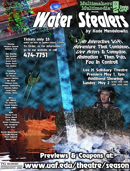 Water Stealers promotional flyer featuring a collage of screen captures