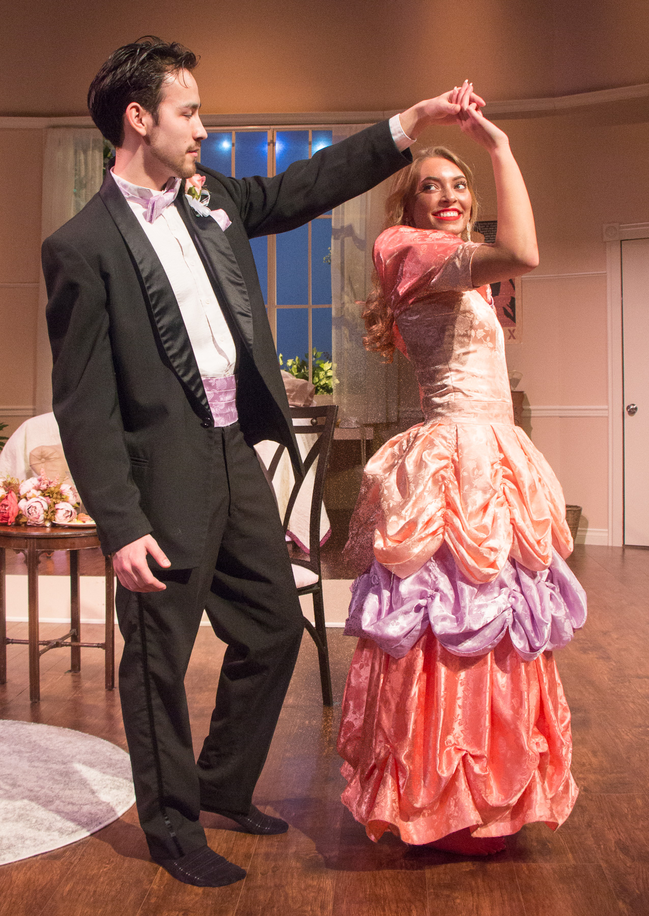 An image from the production of 'Five Women Wearing the Same Dress' featuring Jared Olin, Meghan Fowler.
