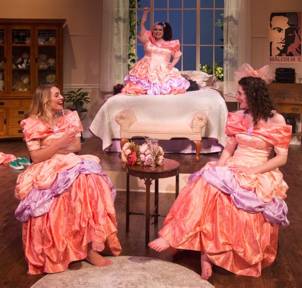 An image from the production of 'Five Women Wearing the Same Dress' featuring Brandi Larson, Jill Shipman, Meghan Fowler.