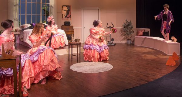 An image from the production of 'Five Women Wearing the Same Dress' featuring Brandi Larson, Jill Shipman, Meghan Fowler, Natilly Hovda, Sarah Williams.