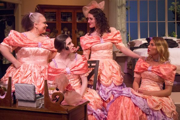 An image from the production of 'Five Women Wearing the Same Dress' featuring Brandi Larson, Jill Shipman, Meghan Fowler, Natilly Hovda.