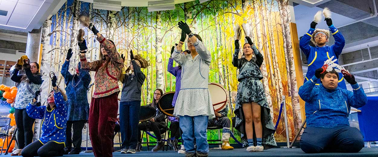 The Inu-Yupiaq Dance Group perform at the 2023 Indigenous Peoples Day celebration at the Wood Center