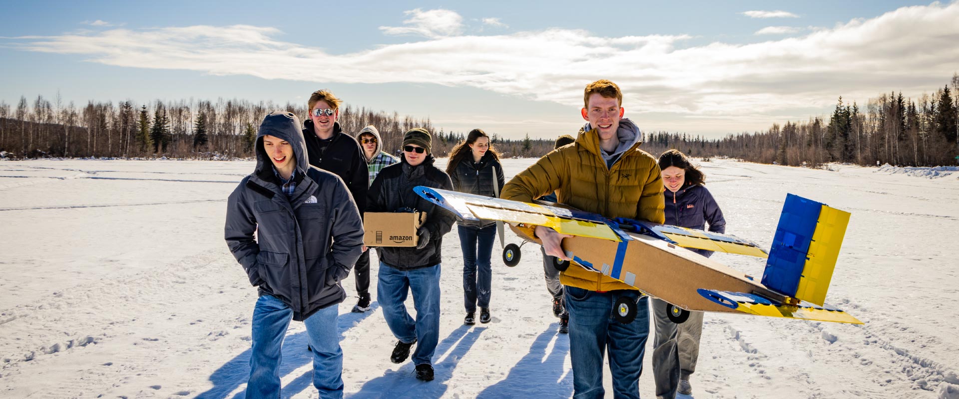 Students in the UAF Aeronautics Club engage in a test flight of a model aircraft