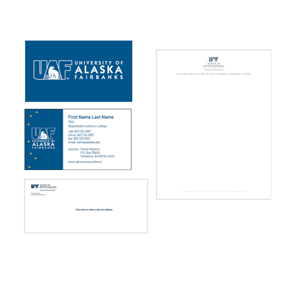 Business card, letterhead and envelope