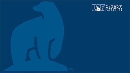 Dark blue background with large lighter blue UAF bear graphic on the left and the UAF logo in the upper right corner.